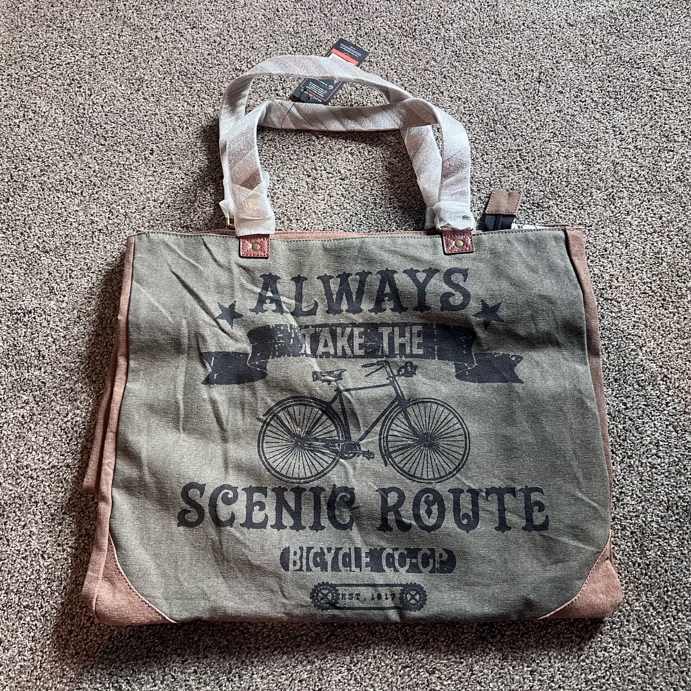 Mona B Eco-Friendly Canvas Tote with Brown Accents